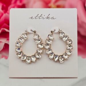 Ettika Earrings Gold Tone Crystal Hoop Earrings Drop Earrings 1.5" Hoops Boho